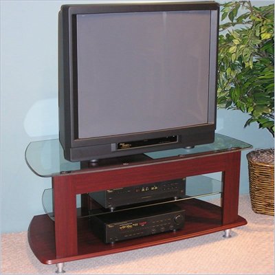 4D Concepts 44 Inch Glass Corner TV Stand in Dark Cherry Finish