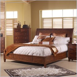 Somerton Runway Contemporary Sleigh Bed in Warm Brown Finish-Queen
