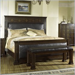 Somerton Villa Madrid Panel Bed Upholstered with Bicast Leather in Walnut Finish