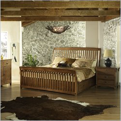 Somerton Craftsman Wood Storage Sleigh Bed 4 Piece Bedroom Set in Blonde Finish