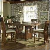 Somerton Craftsman Bar Table 5 Dining Piece Set in Brown Finish