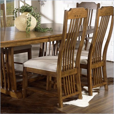 Somerton Craftsman Mission Fabric Dining Side Chair in Brown Finish