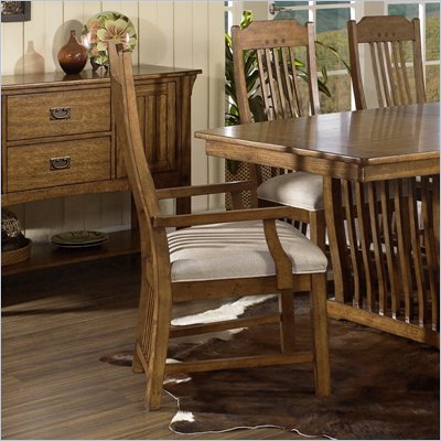 Somerton Craftsman Mission Fabric Dining Arm Chair in Brown Finish