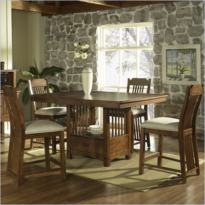 Somerton Craftsman Bar Table 5 Dining Piece Set in Brown Finish