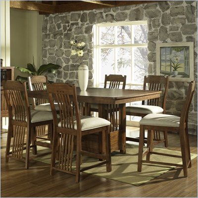 Somerton Craftsman Bar Table 7 Piece Dining Set in Brown Finish