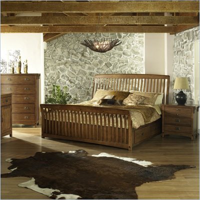 Somerton Craftsman Wood Storage Sleigh Bed 5 Piece Set in Blonde