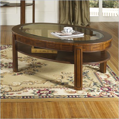Somerton Fashion Trend Oval Glass Top Wood Cocktail Table in Brown Finish