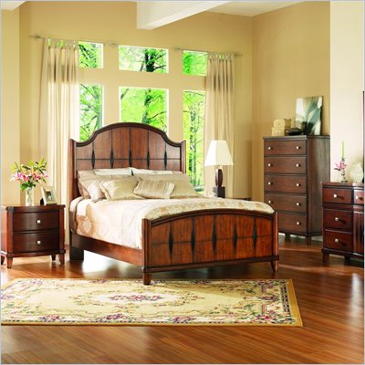 Somerton Rhythm Wood Panel Bed 4 Piece Bedroom Set in Burnished Rum