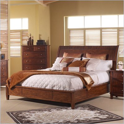Somerton Runway Contemporary Sleigh Bed in Warm Brown Finish