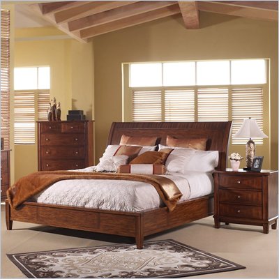 Somerton Runway Wood Sleigh Bed 3 Piece Bedroom Set in Warm Brown