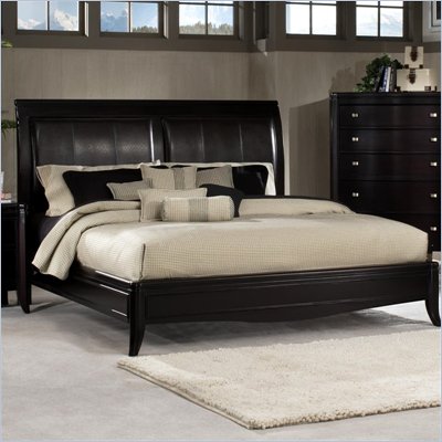 Somerton Signature Sleigh Bed Upholstered with Bicast Leather in Mocha Finish