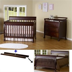 DaVinci Kalani 4-in-1 Convertible Crib Set w/ Toddler Rail in Espresso