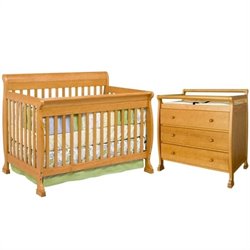 DaVinci Kalani 4-in-1 Convertible Crib Nursery Set w/ Toddler Rail in Honey Oak