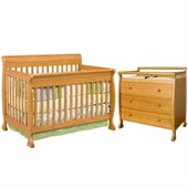 DaVinci Kalani 4-in-1 Convertible Crib Nursery Set w/ Toddler Rail in Honey Oak