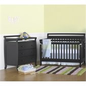DaVinci Emily 4-in-1 Convertible Wood Baby Crib Set w/ Toddler Rail in Ebony