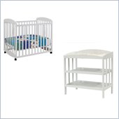 DaVinci Alpha Rocking Mini Mobile Wood Baby Crib Set With Changing Table in White