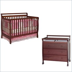 DaVinci Charleston 4-in-1 Convertible Wood Crib Set w/ Toddler Rail in Cherry