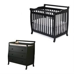DaVinci Emily Mini 2-in-1 Convertible Wood Baby Crib Set With Changing Table in Ebony