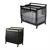 DaVinci Emily Mini 2-in-1 Convertible Wood Baby Crib Set With Changing Table in Ebony