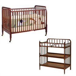 DaVinci Jenny Lind 3-in-1 Stationary Convertible Mobile Wood Crib Set in Cherry