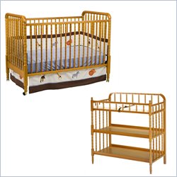 DaVinci Jenny Lind 3-in-1 Stationary Convertible Mobile Wood Crib Set With Changing Table in Oak