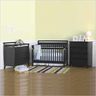 DaVinci Emily 4-in-1 3-PCs Convertible Wood Baby Ebony Crib Set w/ Toddler Rail