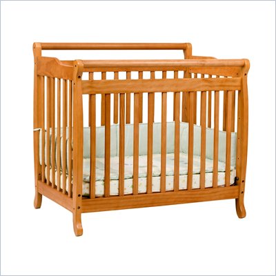 DaVinci Emily Mini Wood Baby Crib Set w/ Twin Size Bed Rail in Honey Oak