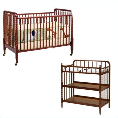 DaVinci Jenny Lind 3-in-1 Stationary Convertible Mobile Wood Crib Set in Cherry