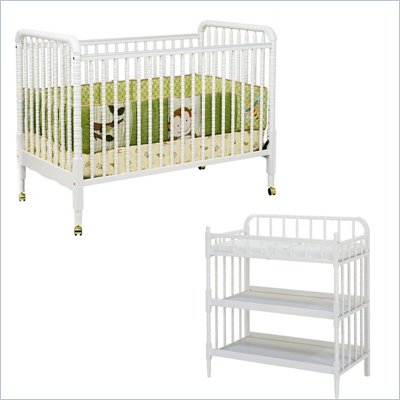 DaVinci Jenny Lind 3-in-1 Stationary Convertible Mobile Wood Crib Set in White