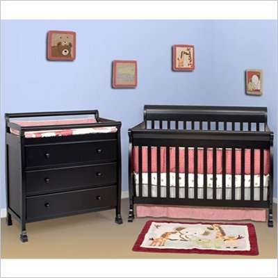 DaVinci Kalani 4-in-1 Convertible Wood Crib Nursery Set w/ Toddler Rail in Ebony