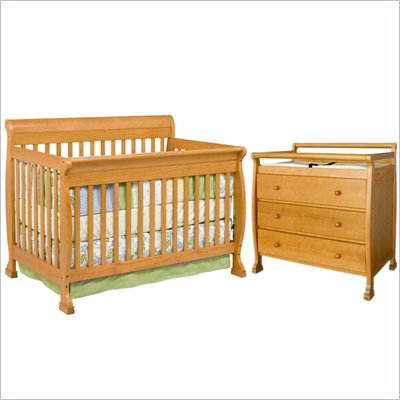 DaVinci Kalani 4-in-1 Convertible Crib Nursery Set w/ Toddler Rail in Honey Oak