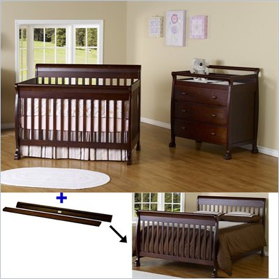 DaVinci Kalani 4-in-1 Convertible Crib Set w/ Toddler Rail in Espresso