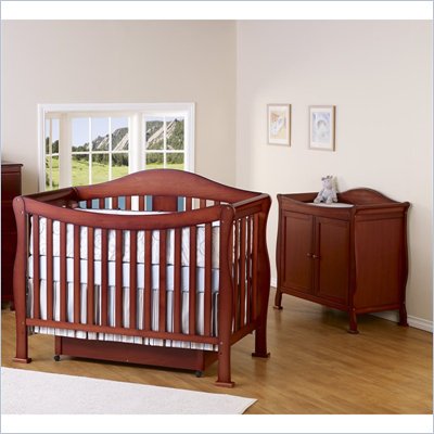 DaVinci Parker 4-in-1 Convertible Wood Crib Set w/ Toddler Rail in Cherry