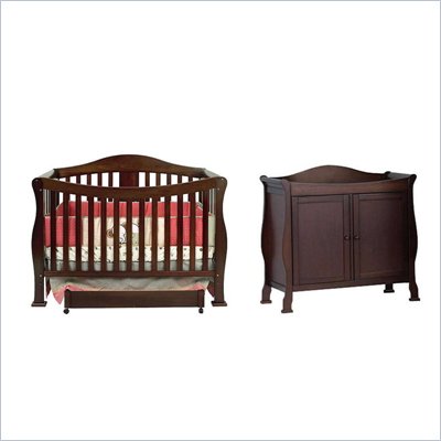 DaVinci Parker 4-in-1 Convertible Wood Crib Set w/ Toddler Rail in Coffee
