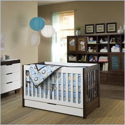 Babyletto Mercer 3 in 1 Convertible Two-tone Espresso/White Wood Crib w/ 3 Drawer Changer & Storage Units Set