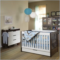 Babyletto Mercer 3 in 1 Convertible Wood Crib w/ 3 Drawer Changer in Two-tone Espresso/White