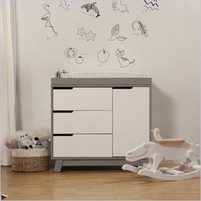 Babyletto Hudson Changer Dresser in Two-Tone Grey and White