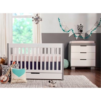 Babyletto Mercer 3 in 1 Convertible Wood Crib in Grey with White