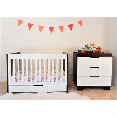 Babyletto Mercer 3 in 1 Convertible Wood Crib in Two-tone Espresso/White