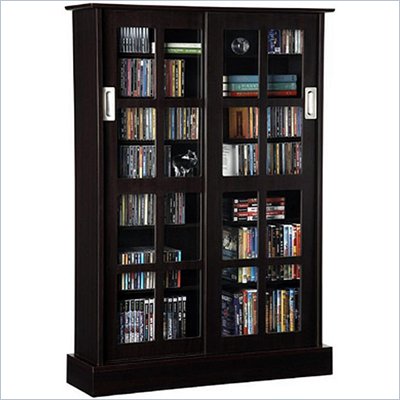 Atlantic Inc Windowpane Sliding Glass Door Media Cabinet in Espresso