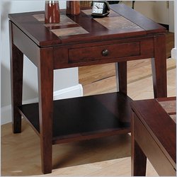 Jofran 711 Series Tile Inlay Top End Table in Amaretto Finish