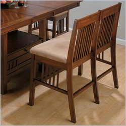 Jofran Counter Height Fabric Bench in Saddle Brown Oak Finish