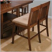 Jofran Counter Height Fabric Bench in Saddle Brown Oak Finish