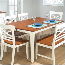 Jofran Shaped Fixed Top Table with Two Drawers in Antique White Rub-Thru & Toffee Brown Finish