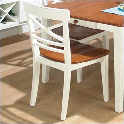 Jofran X Back Side Wood Chair in Antique White Rub-Thru & Toffee Brown Finish