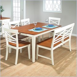 Jofran 6 Piece Dining Set in Antique White Rub-Thru & Toffee Brown