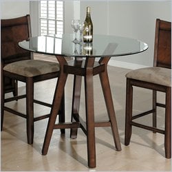 Jofran Round 10mm Bevel Glass Top Casual Dining Table in Carlsbad Cherry Finish
