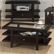 ADD TO YOUR SET: Jofran Marlon Glass Top Rectangular Cocktail Table With Casters in Wenge Finish