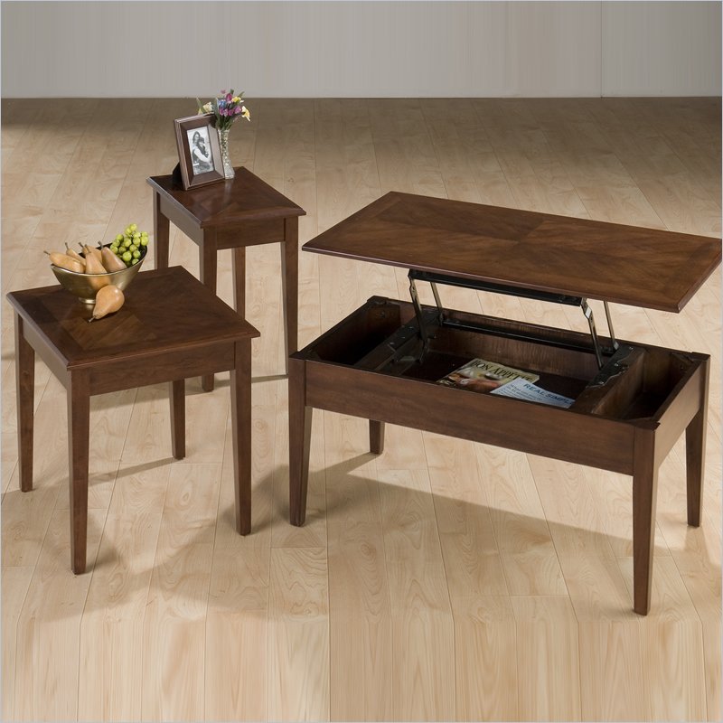 Jofran Boise Wood Top Rectangular Coktail Table Set with Lift-Top in Cherry