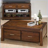 Jofran 4 Door Double Header Cocktail Table with Casters in Rustic Loft Finish